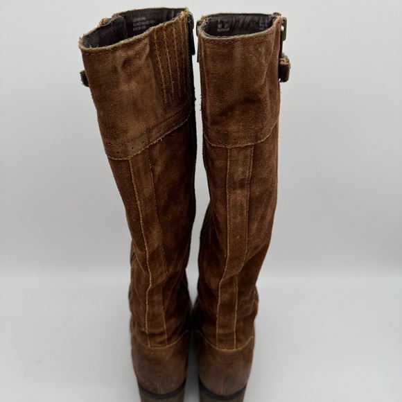 Born Poly Brown Suede Leather Tall Dual Zip Boots Size 7 M - Picture 6 of 14